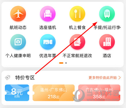 点击“手提/托运行李”功能