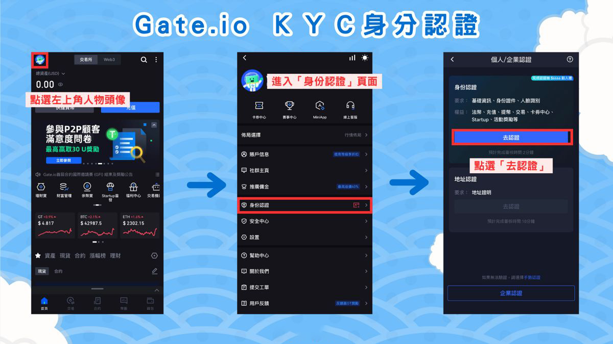 Gate.io 帐户：KYC 身分验证实名流程教学