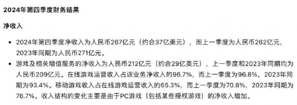 网易游戏及相关增值服务表现强劲24年净收入836亿元