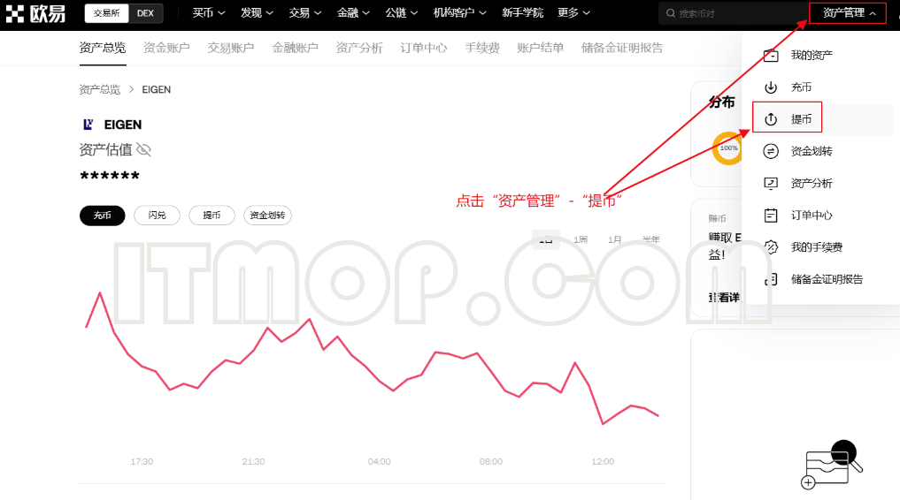 点击资产管理和提币