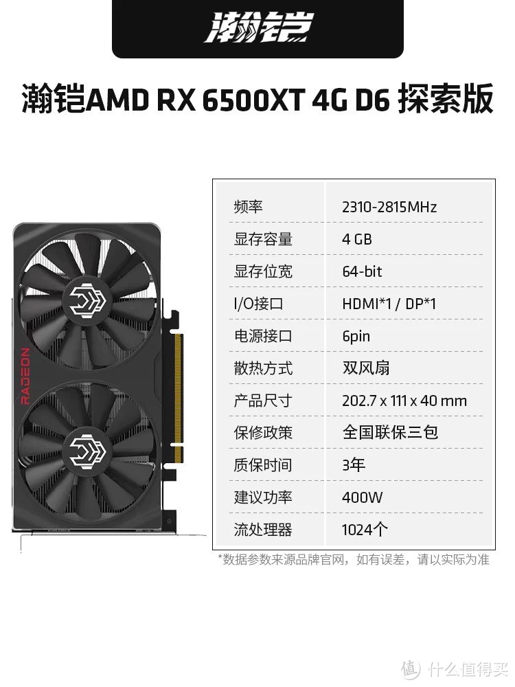 千元显卡首选！AMD瀚铠蓝宝石RX6500XT 4G白金版