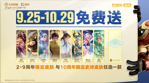 王者荣耀10月25日十周年庆福利一览图