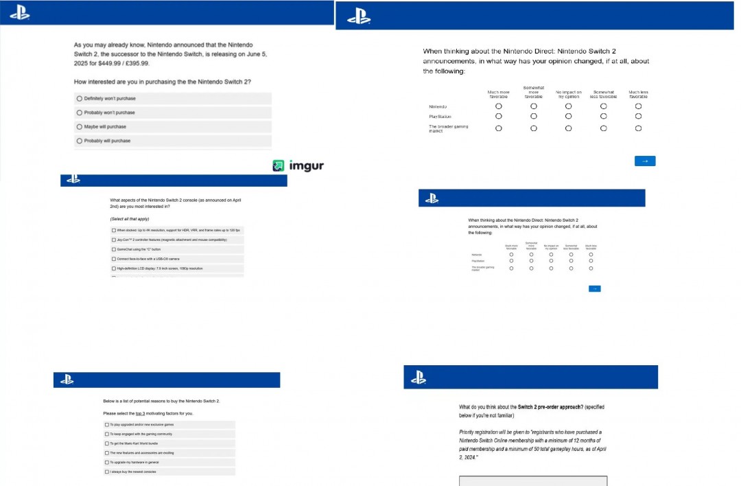 索尼向PS玩家发布调查 询问对Switch 2的看法